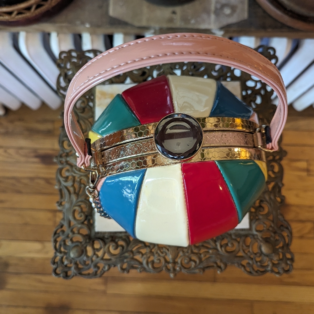 Rainbow Balloon Ball Purse with gold detail and crossbody chain - Picture 4 of 8